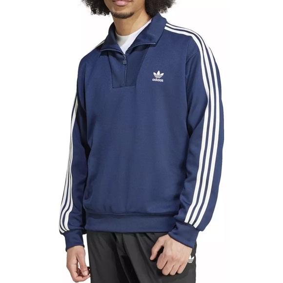Adidas Blue Quarter-Zip Jacket with White Stripes - Picture 1 of 9